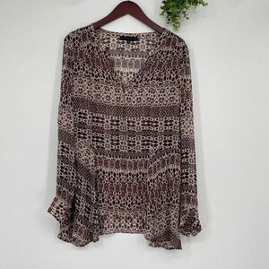 Sanctuary Rayon Printed‎ Semi-Sheer V-Neck Blouse Multi Small